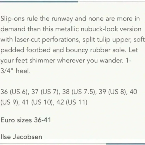 ILSE Jacobsen Hornbak Shoes Laser Cut Metallic Bright Silver Slip On Size 38/7.5 - Picture 10 of 10